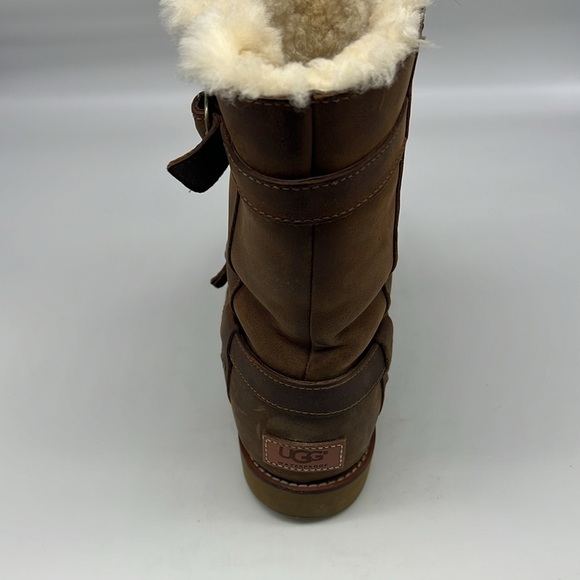 UGG - Australia Noira Chestnut Leather Buckle Pull On Sheepskin Boots Size 7 - Picture 13 of 15